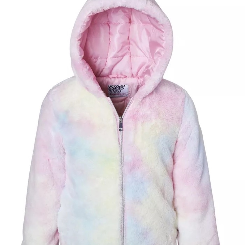 KENSIE GIRL Tie Dye Faux Fur Lined Hooded Girl Jacket, Size 10/12
